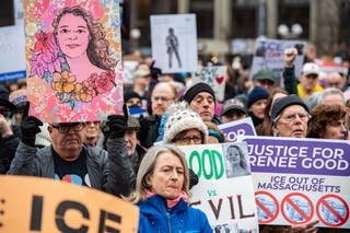 Anti-ICE Protesters march through Boston on January 10